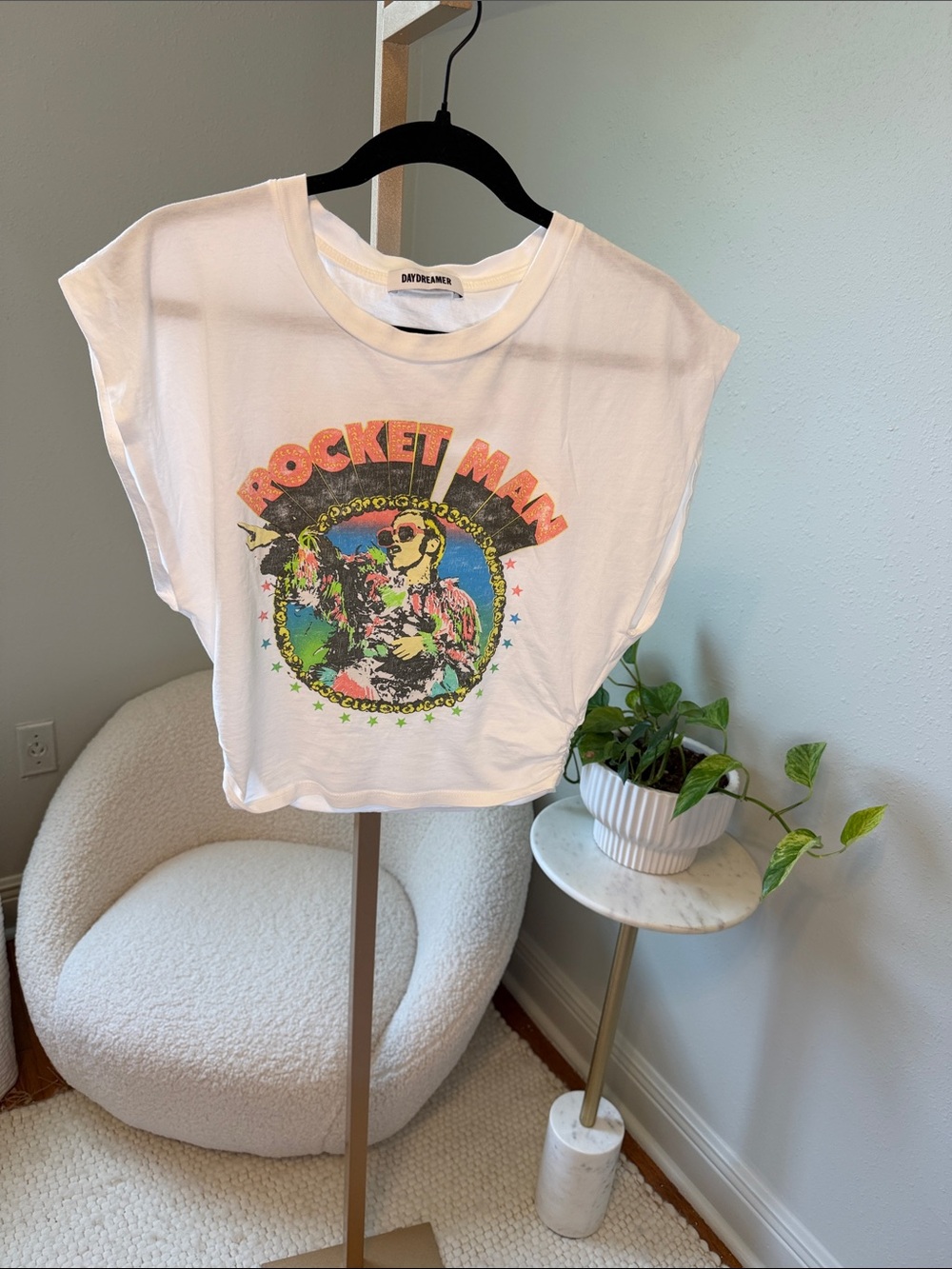 Daydreamer Rocket Man Graphic Tee with Multicolor Print sz XS